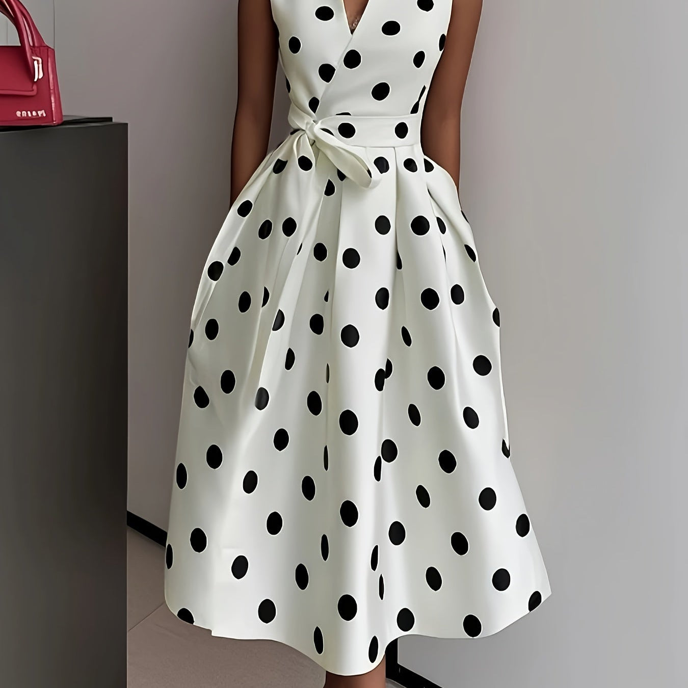 Mason | Polka Dot Ascot Dress – Vintage Wrap Midi Style - Mason Luxor