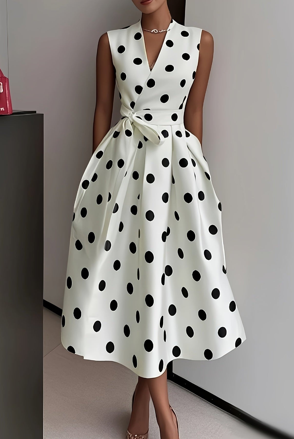 Mason | Polka Dot Ascot Dress – Vintage Wrap Midi Style - Mason Luxor