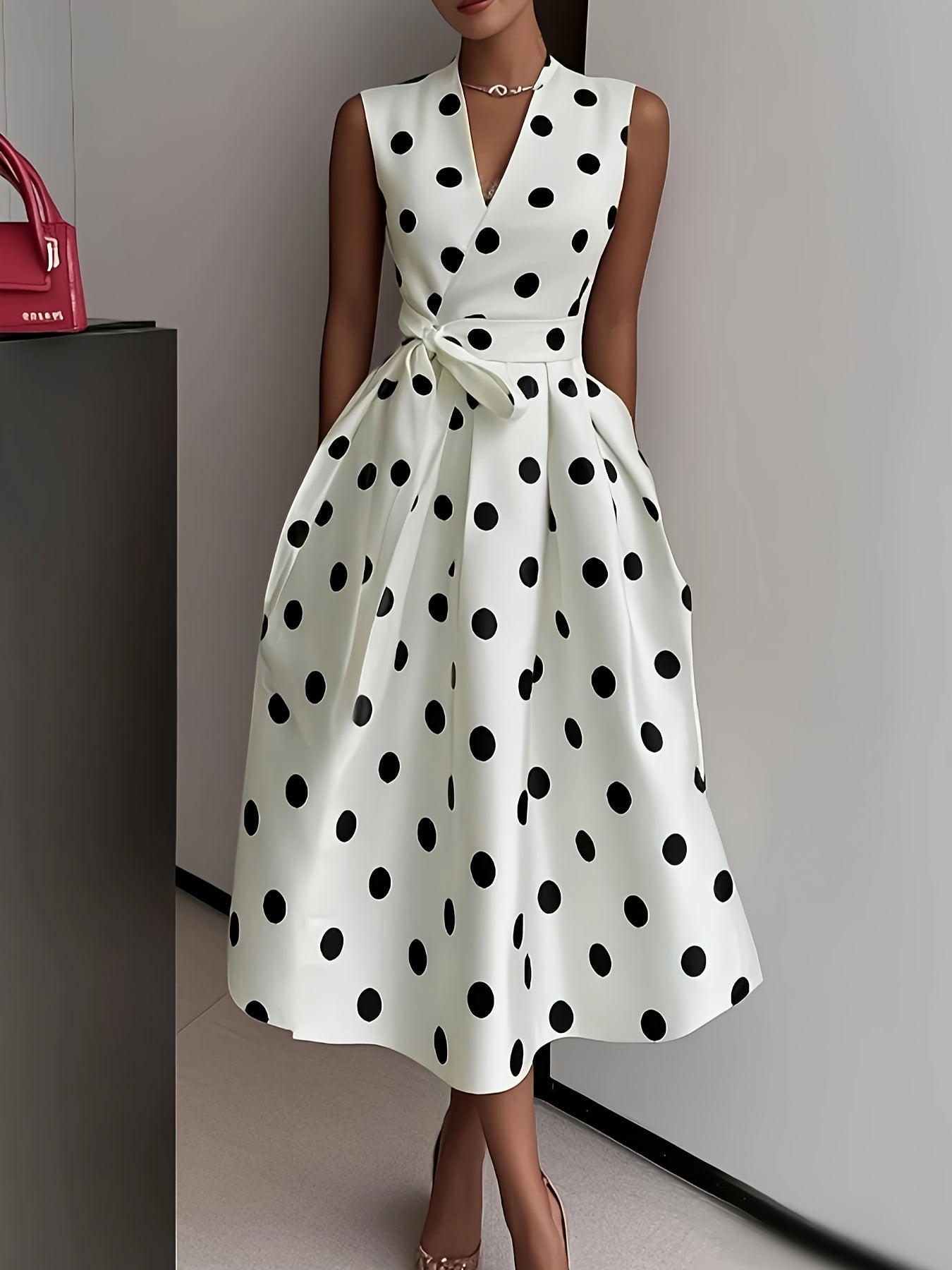 Mason | Polka Dot Ascot Dress – Vintage Wrap Midi Style - Mason Luxor