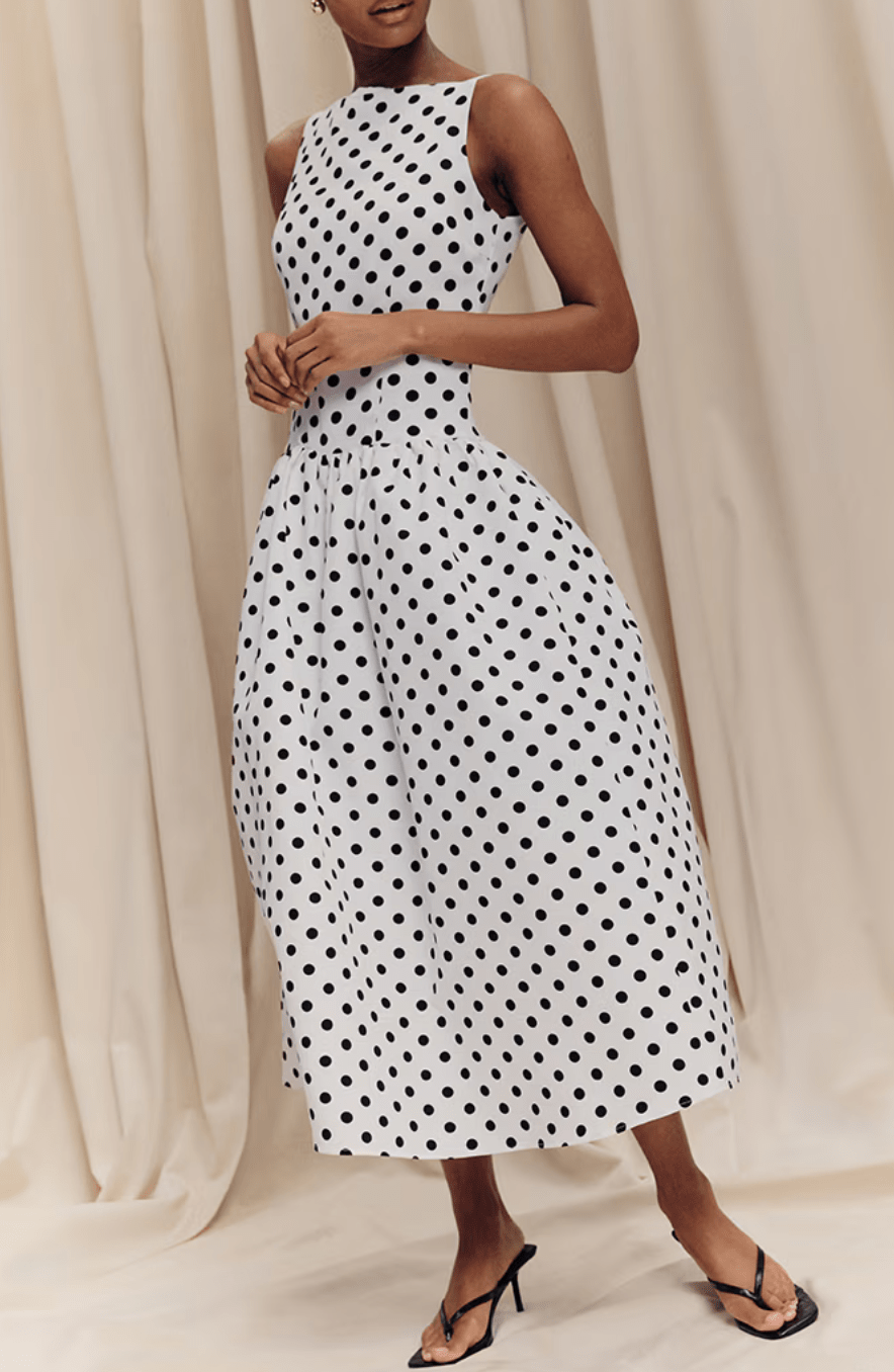 Amelia | Polka Dot Sleeveless Midi Dress - Mason Luxor
