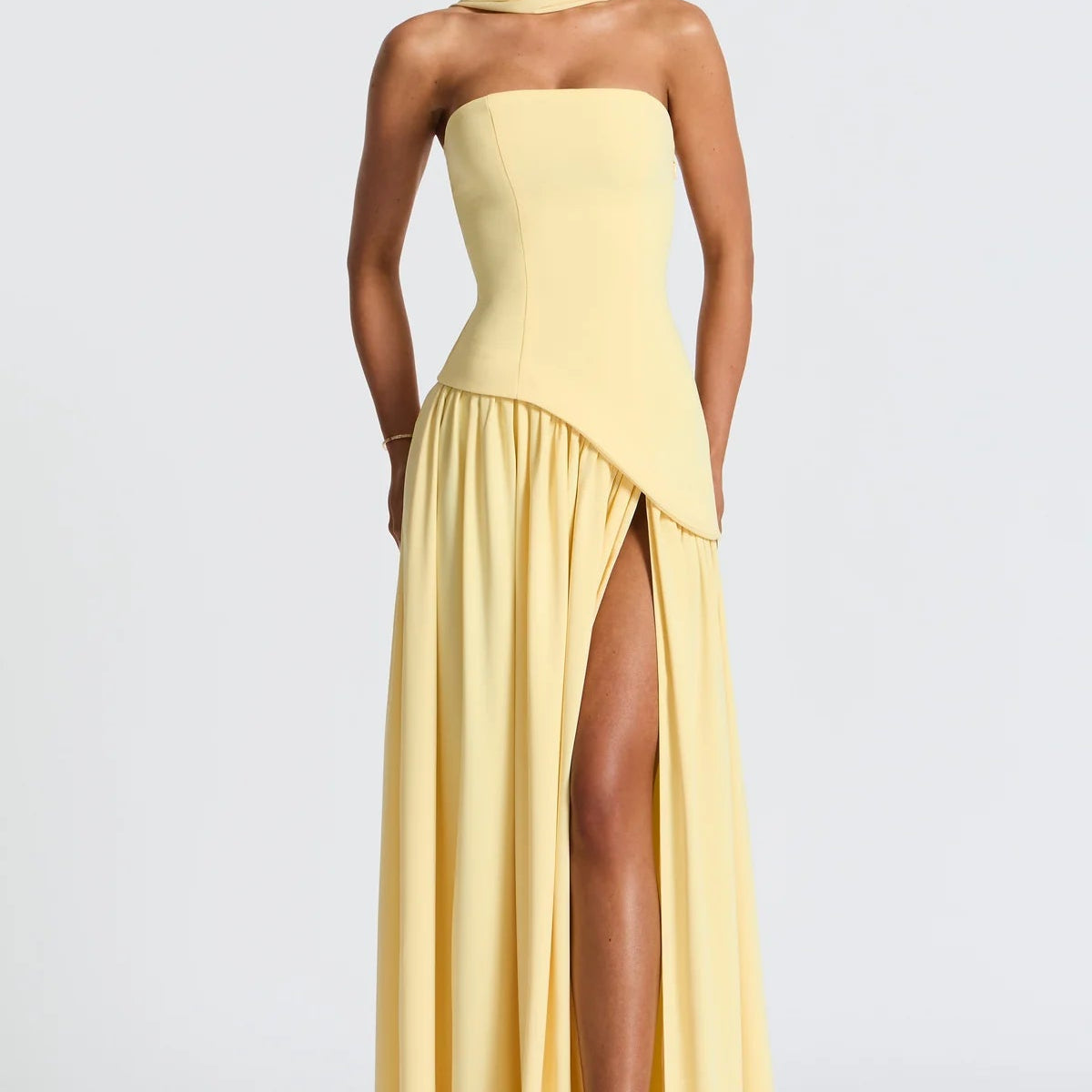 Celina | Strapless Draped Maxi Dress with Side Slit - Mason Luxor