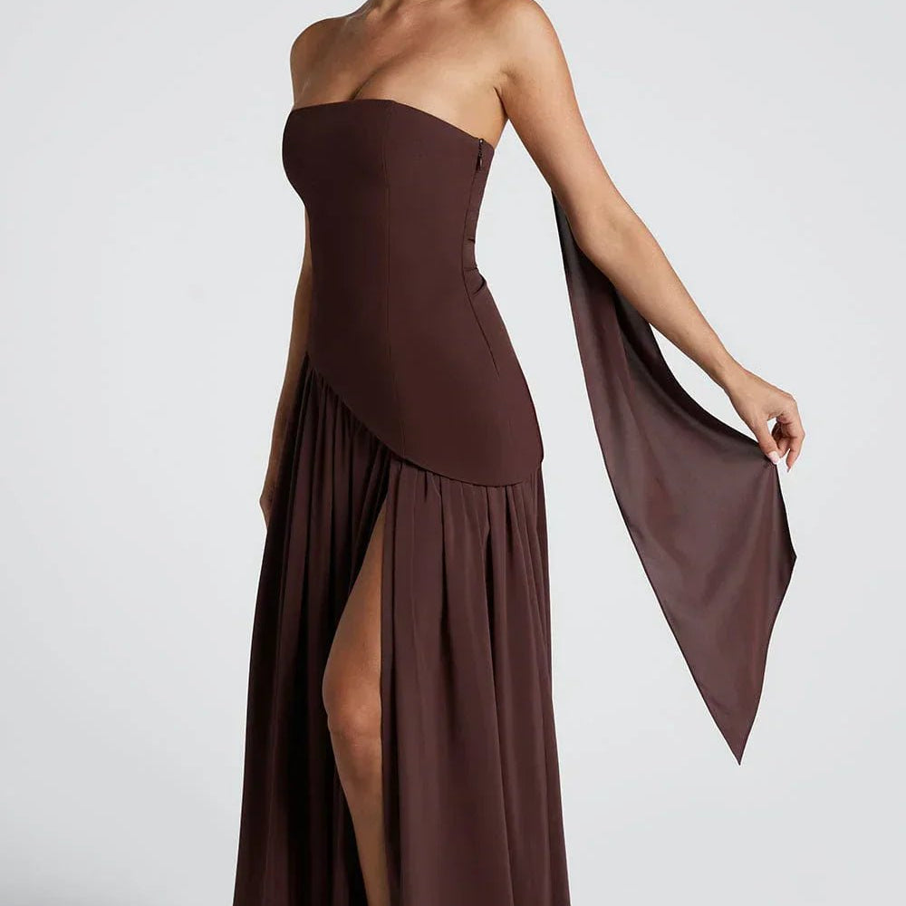 Celina | Strapless Draped Maxi Dress with Side Slit - Mason Luxor