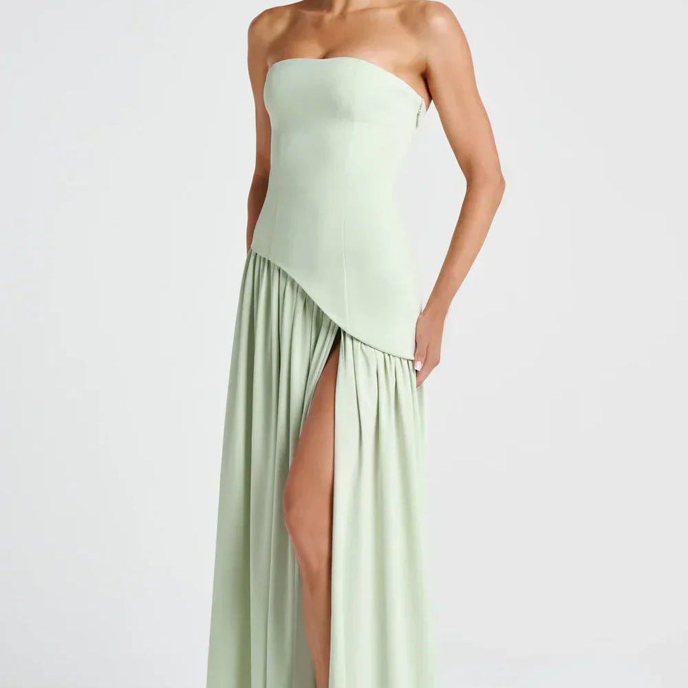 Celina | Strapless Draped Maxi Dress with Side Slit - Mason Luxor