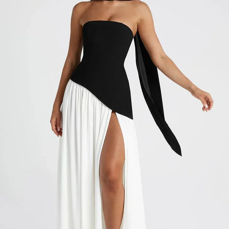 Celina | Strapless Draped Maxi Dress with Side Slit - Mason Luxor