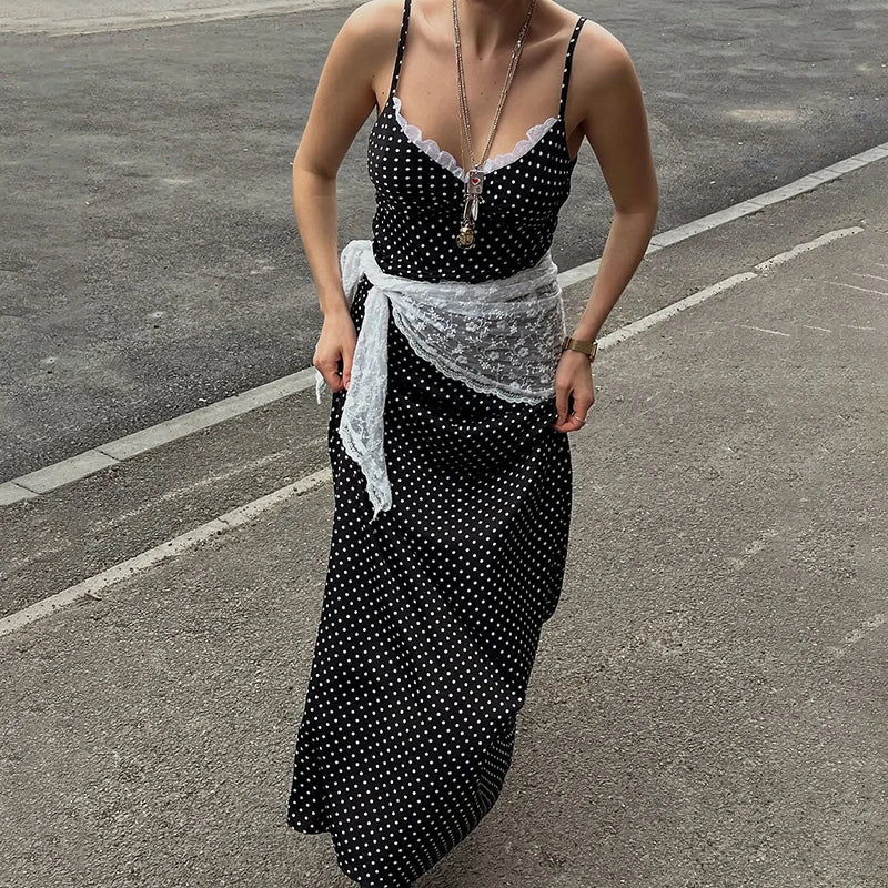 Clara | Polka Dot Lace Trim Maxi Dress - Mason Luxor