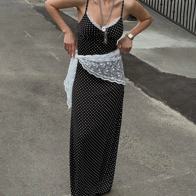 Clara | Polka Dot Lace Trim Maxi Dress - Mason Luxor