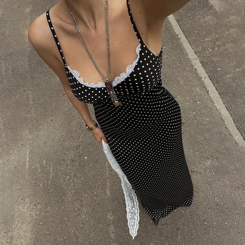 Clara | Polka Dot Lace Trim Maxi Dress - Mason Luxor