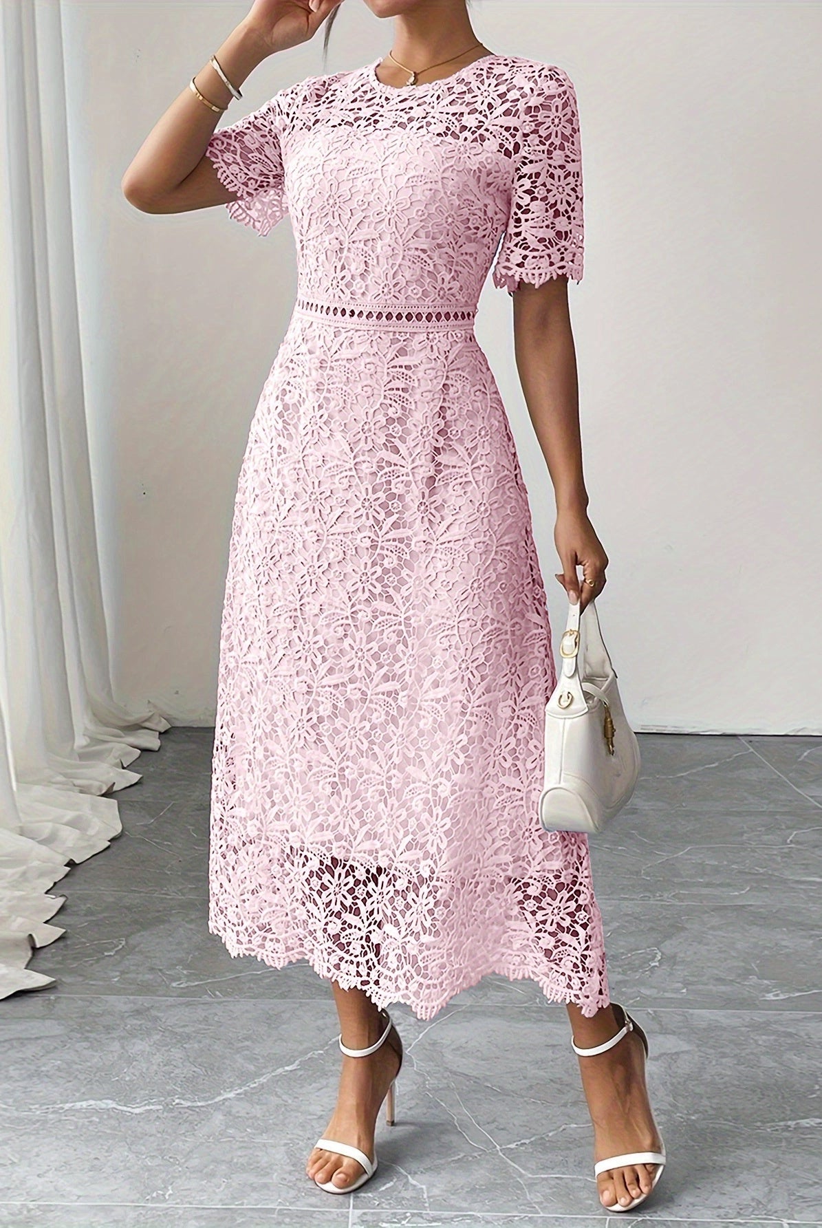 Lace Midi Ascot Dress – Elegant Summer Occasionwear - Mason Luxor