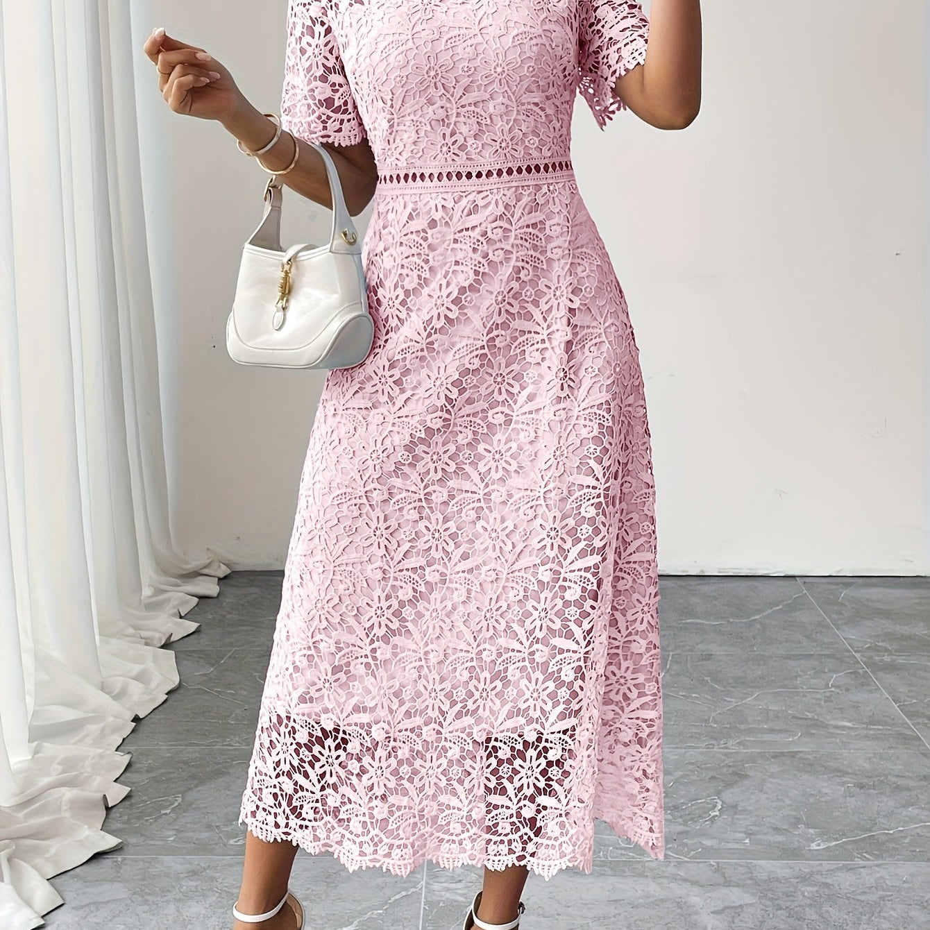Lace Midi Ascot Dress – Elegant Summer Occasionwear - Mason Luxor