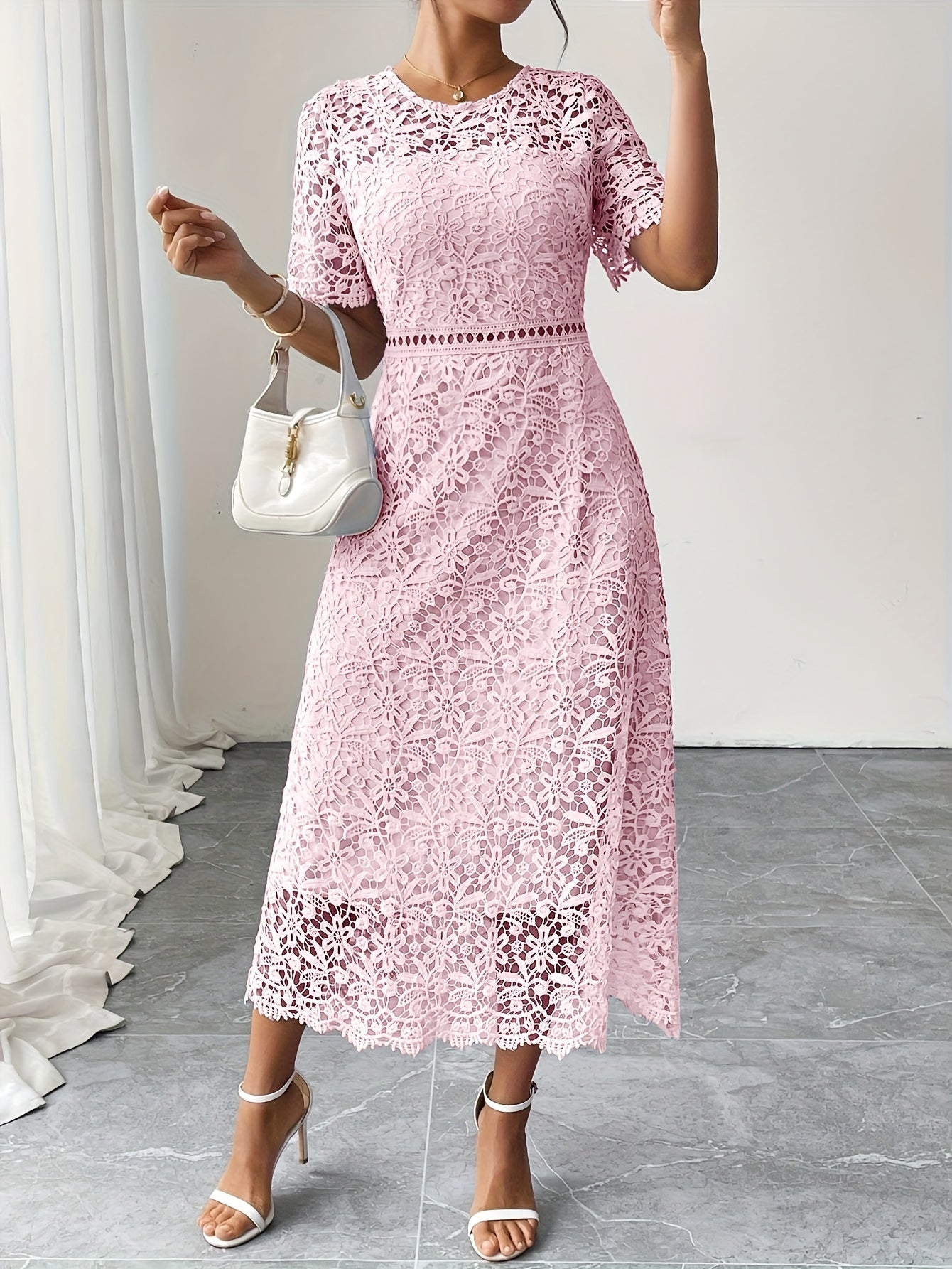 Lace Midi Ascot Dress – Elegant Summer Occasionwear - Mason Luxor