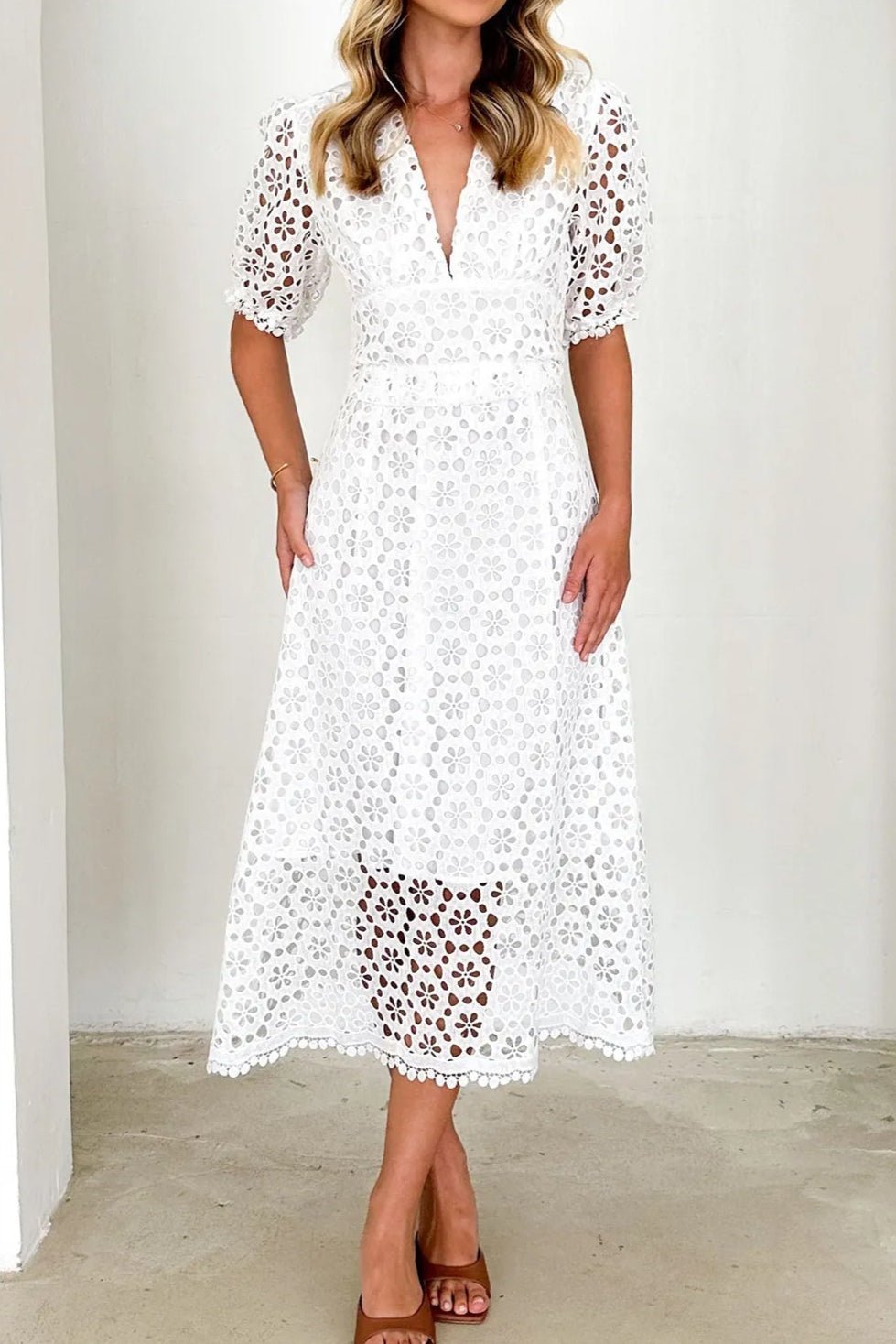 Lace Midi Ascot Dress – Elegant Summer Occasionwear - Mason Luxor