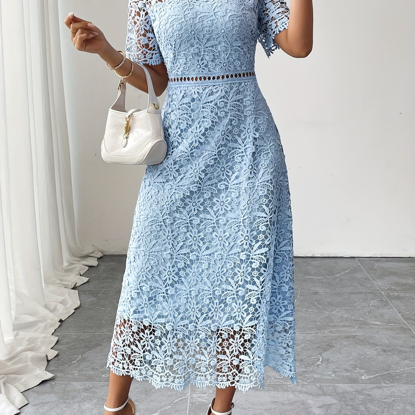 Lace Midi Ascot Dress – Elegant Summer Occasionwear - Mason Luxor