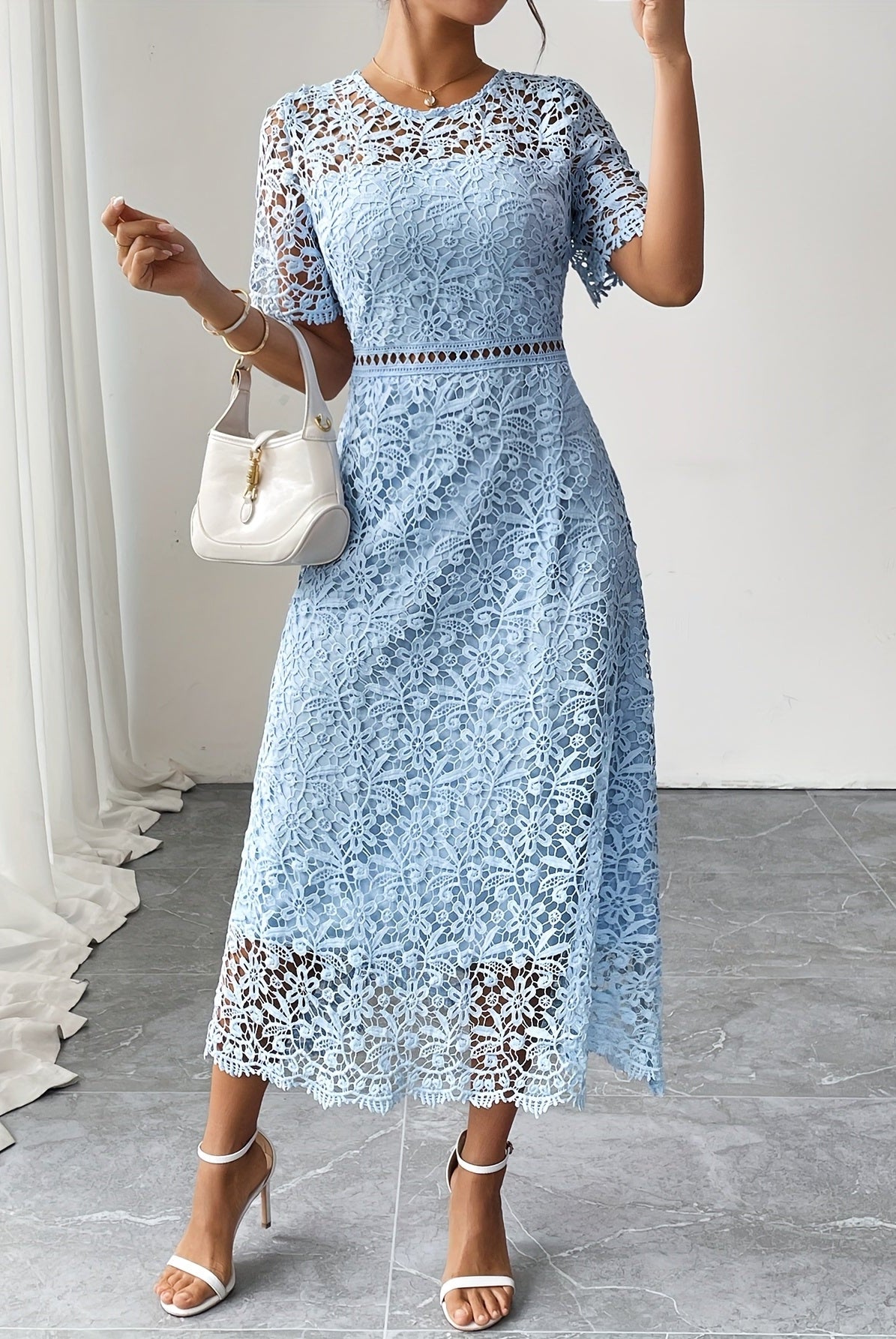 Lace Midi Ascot Dress – Elegant Summer Occasionwear - Mason Luxor