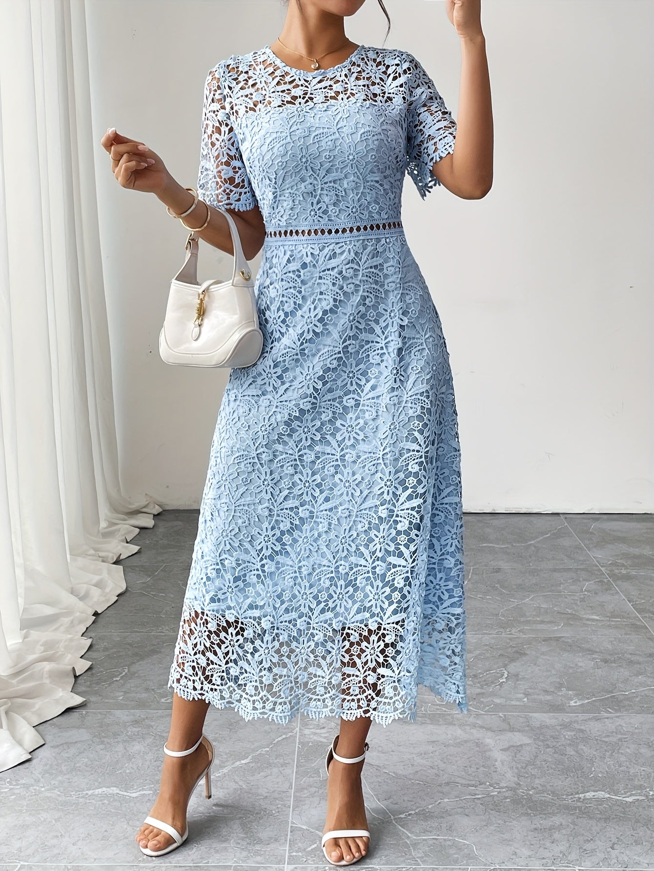 Lace Midi Ascot Dress – Elegant Summer Occasionwear - Mason Luxor
