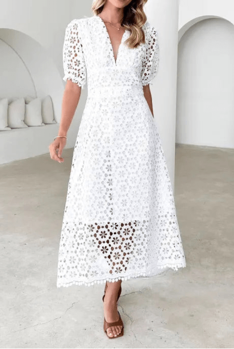 Lace Midi Ascot Dress – Elegant Summer Occasionwear - Mason Luxor