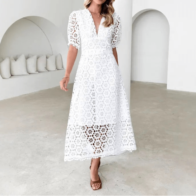 Lace Midi Ascot Dress – Elegant Summer Occasionwear - Mason Luxor