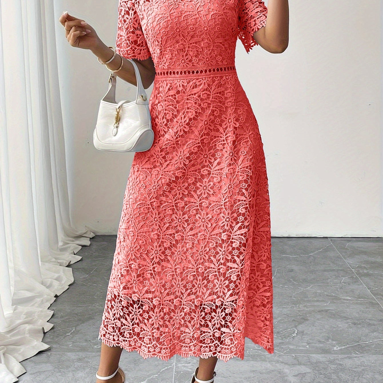 Lace Midi Ascot Dress – Elegant Summer Occasionwear - Mason Luxor