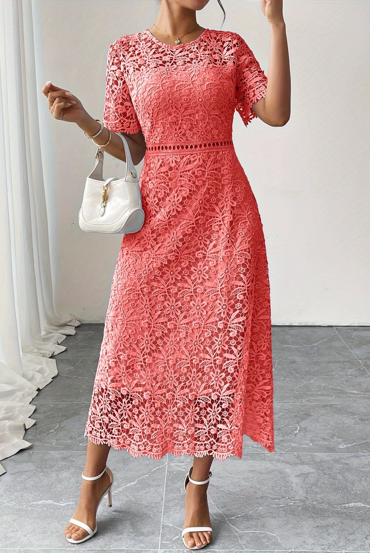 Lace Midi Ascot Dress – Elegant Summer Occasionwear - Mason Luxor