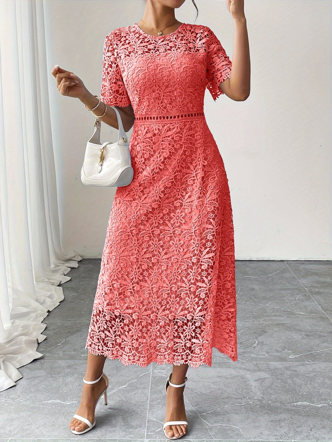 Lace Midi Ascot Dress – Elegant Summer Occasionwear - Mason Luxor