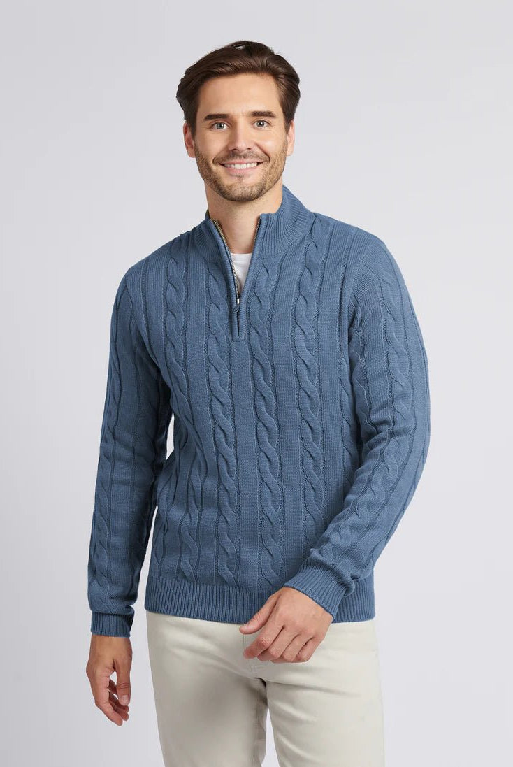 Mason | Men’s Cable Knit Half - Zip Sweater - Mason Luxor