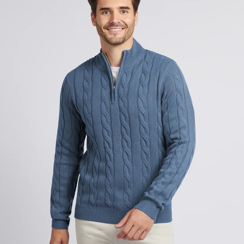 Mason | Men’s Cable Knit Half - Zip Sweater - Mason Luxor