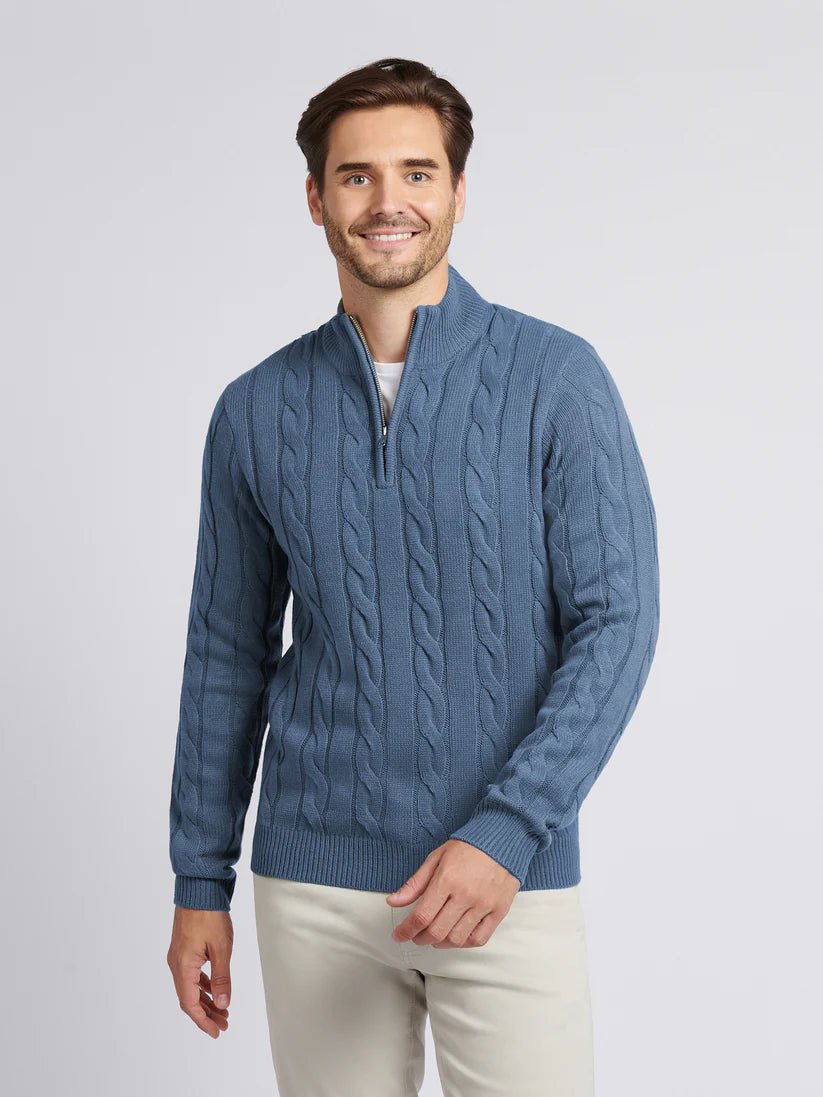 Mason | Men’s Cable Knit Half - Zip Sweater - Mason Luxor