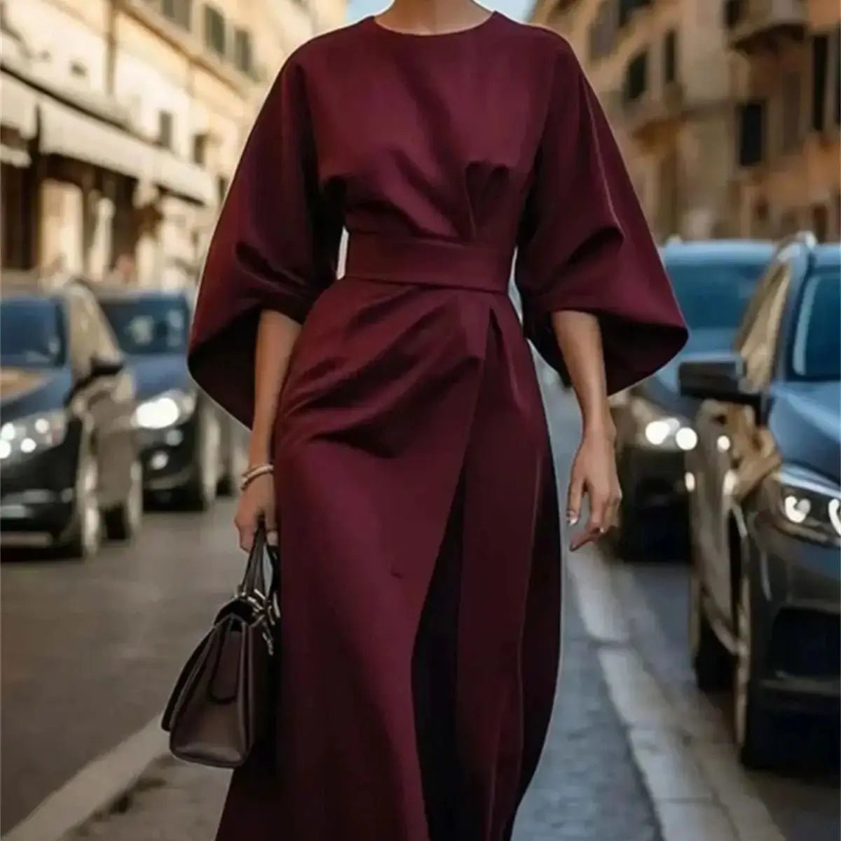 Mason | Structured A - Line Midi Dress with Belt and Bell Sleeves – Timeless Elegance - Mason Luxor Men Fashion