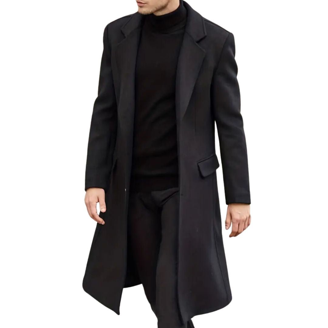 Men’s Black Trench Coat With Flap Pocket | Winter - Mason Luxor