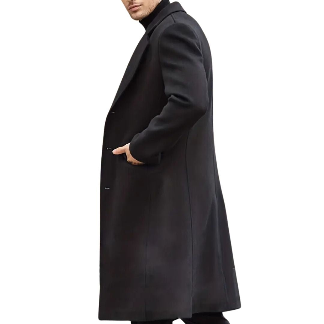 Men’s Long Winter Coats With Lapel Collar | Black - Mason Luxor
