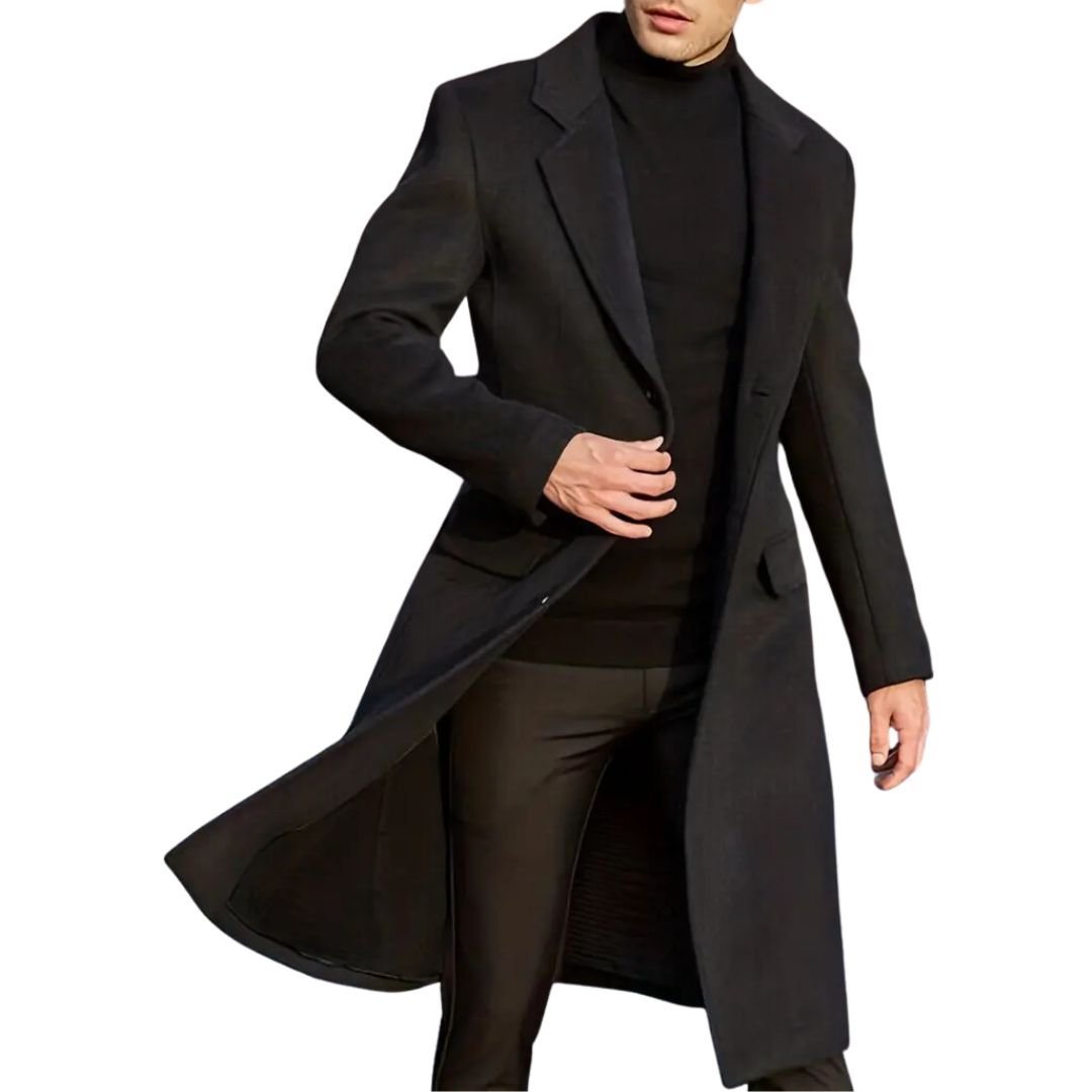 Men’s Long Winter Coats With Lapel Collar | Black - Mason Luxor