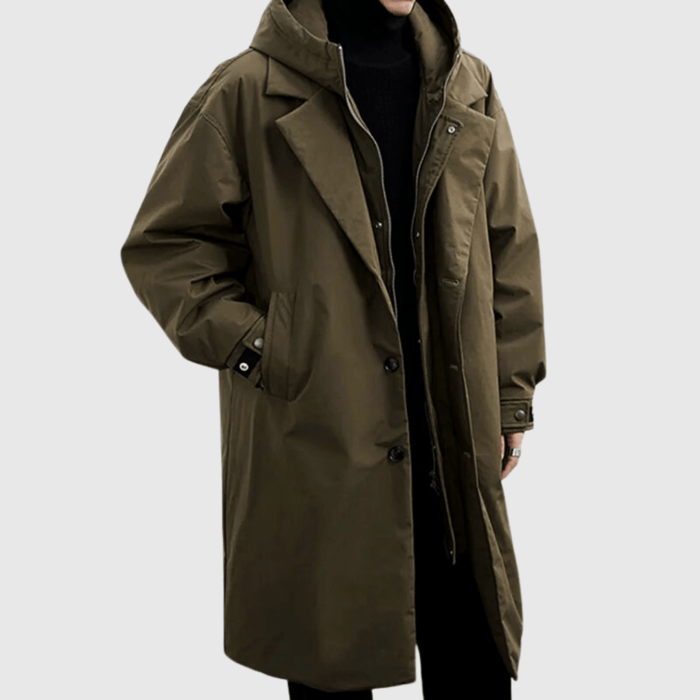 Men’s Winter Trench Coat with Faux Fur Lining | Long - Mason Luxor
