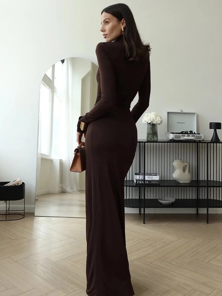Women’s Brown Evening Dresses With Ruched Waist | Maxi - Mason Luxor