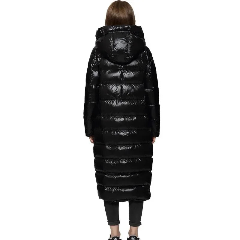 Women’s Longline Puffer Jacket With Hood | Black - Mason Luxor