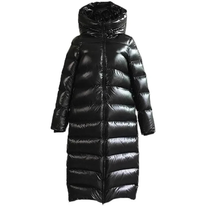 Women’s Longline Puffer Jacket With Hood | Black - Mason Luxor