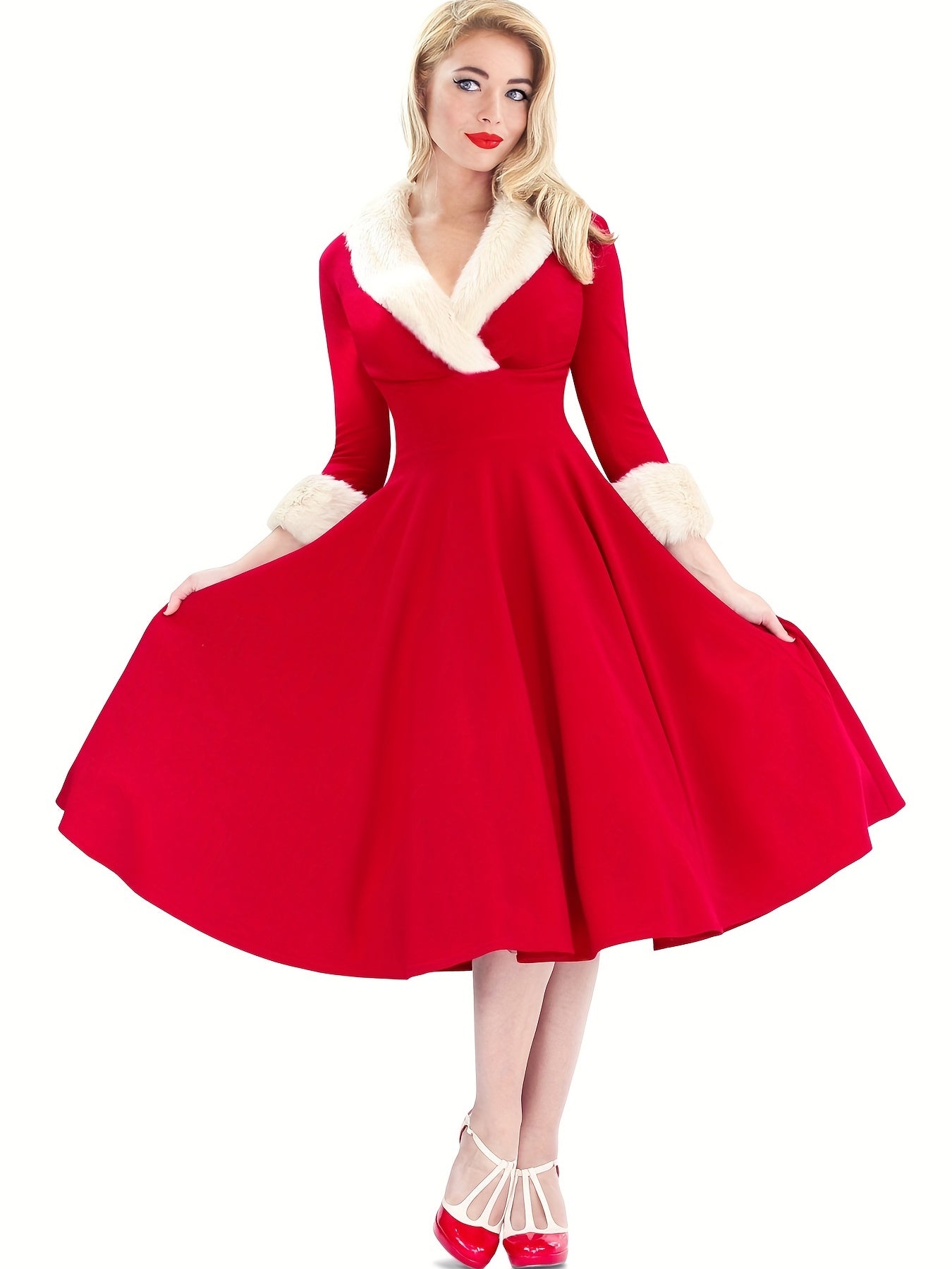 Women’s Red Fur Trim Dress for Christmas Party | Winter - Mason Luxor