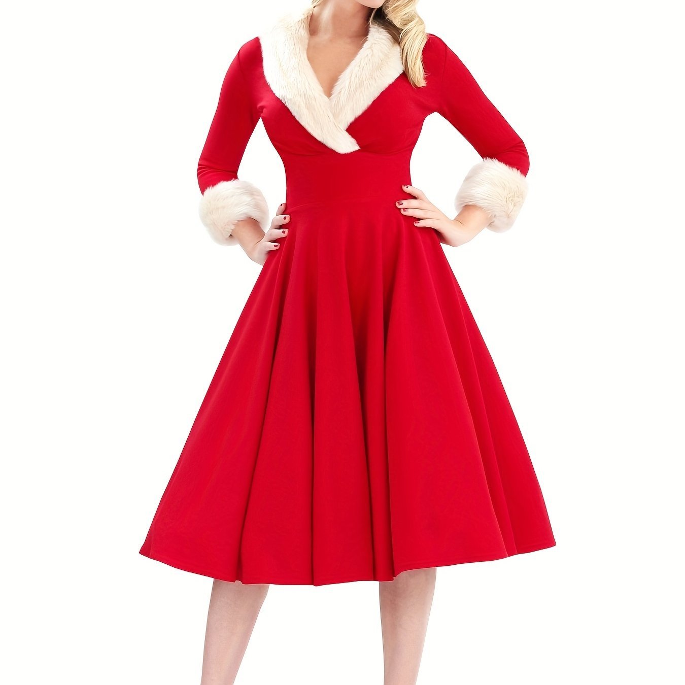 Women’s Red Fur Trim Dress for Christmas Party | Winter - Mason Luxor