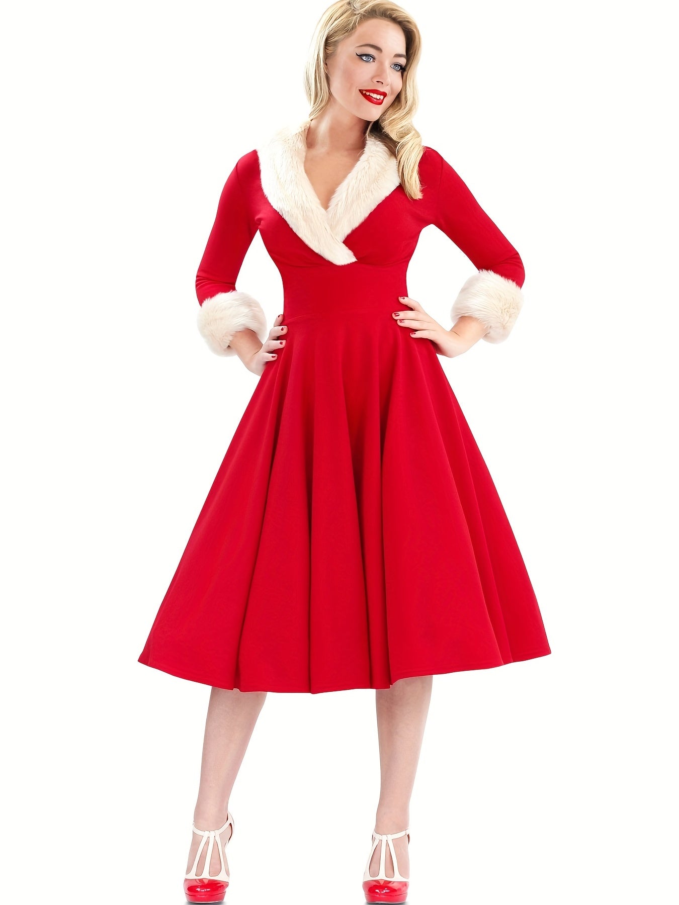 Women’s Red Fur Trim Dress for Christmas Party | Winter - Mason Luxor