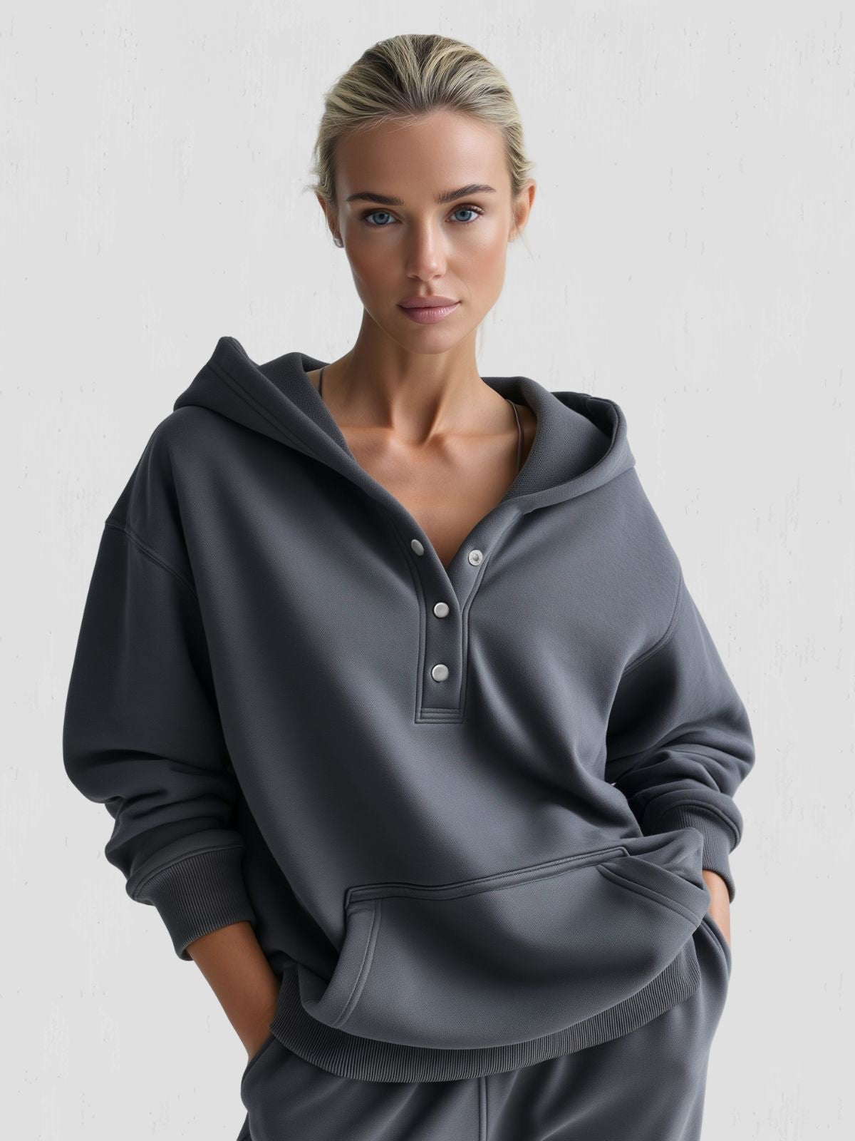 Women’s Snap Button Oversized Hoodies | Casual - Mason Luxor