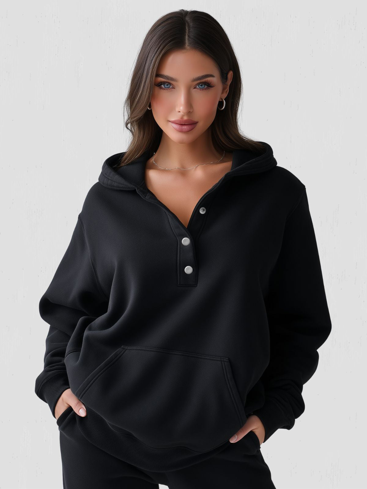Women’s Snap Button Oversized Hoodies | Casual - Mason Luxor