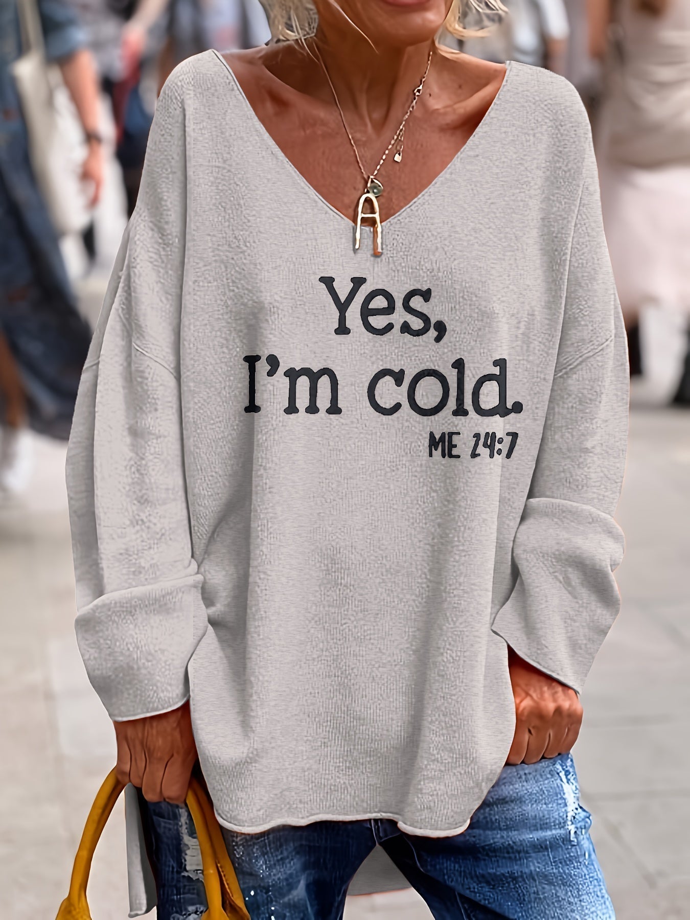 Women’s V Neck Jumpers With Text Print | Winter - Mason Luxor