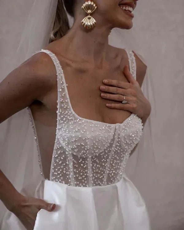 Women’s Wedding Dresses With Beaded Corset | White - Mason Luxor