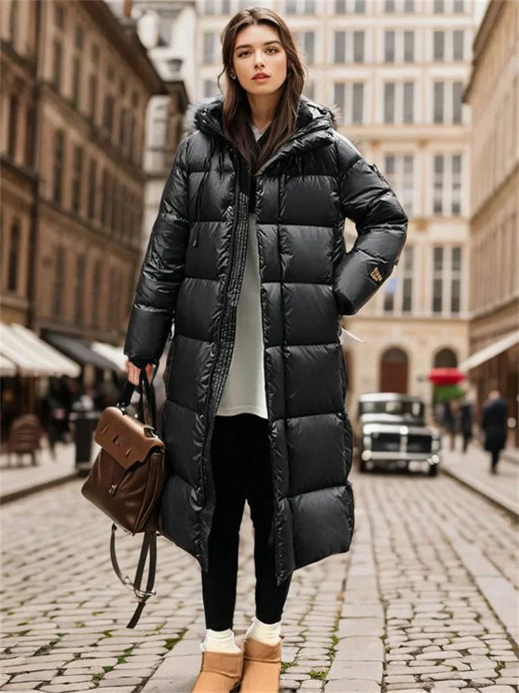 Women’s Winter Long Puffer Jacket With Hood | Black - Mason Luxor