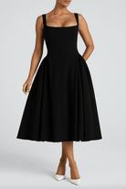 Aurelia | Women’s Midi Dress Square Neckline - Mason Luxor