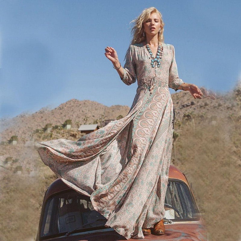 Boho Desert Maxi Dress – Slit & Flowing Fit - Mason Luxor
