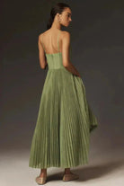 Pleated Corset Midi Dress – Elegant Green Silhouette - Mason Luxor