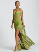 Elegant Maxi Dress for Women – Off Shoulder Long Evening Gown with Slit - Mason Luxor