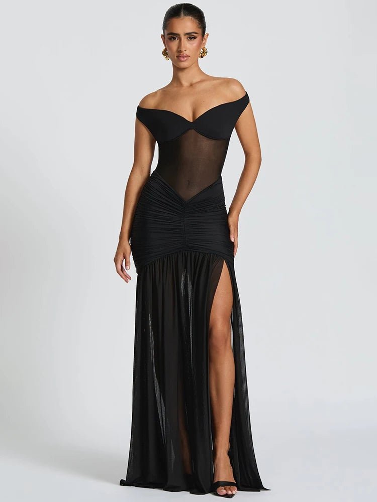 Elegant Maxi Dress for Women – Off Shoulder Long Evening Gown with Slit - Mason Luxor