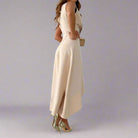 Celina Asymmetrical Midi Dress – Sophisticated V - Neck Dress with Draped Ruffle - Mason Luxor