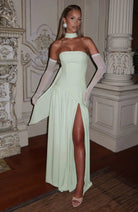 Celina | Strapless Draped Maxi Dress with Side Slit - Mason Luxor