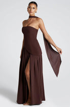Celina | Strapless Draped Maxi Dress with Side Slit - Mason Luxor